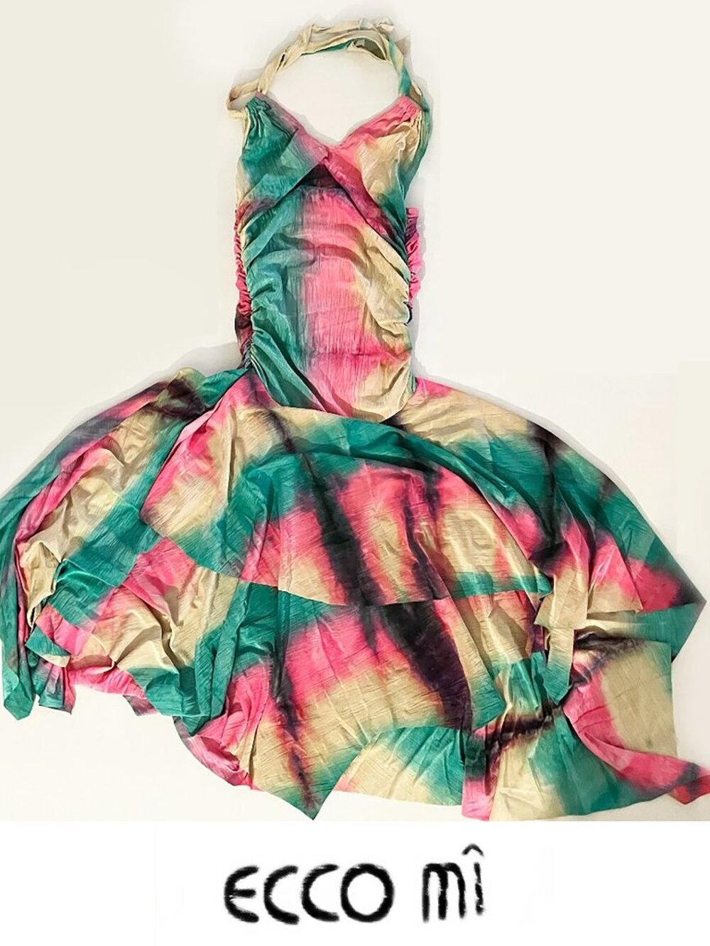 Ecco Mi Tie-Dye Dress | Green Pink Yellow | Summer Dress | Vintage | Size S